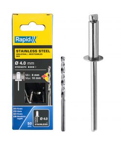 Rapid Rivetti Acciaio Inox 4x14 mm con Punta Trapano - 50 Pezzi