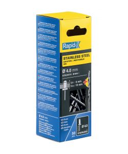 Rapid Rivetti Acciaio Inox 4x14 mm con Punta Trapano - 50 Pezzi