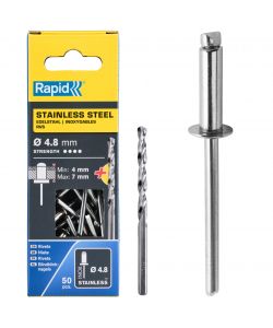 Rapid Rivetti Acciaio Inox 4,8x10 mm con Punta Trapano - 50 Pezzi