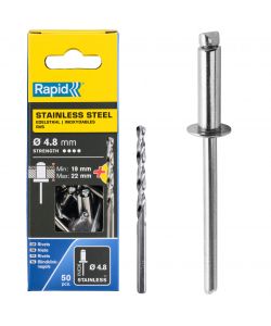 Rapid Rivetti Acciaio Inox 4,8x25 mm con Punta Trapano - 50 Pezzi