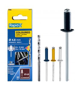 Rapid Rivetti Alluminio Colorati con Punta Trapano 4,8x16 mm - 32 pz