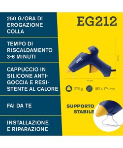 Rapid Pistola per Colla a Caldo EG212 Blu 12mm Ergonomica e Regolabile