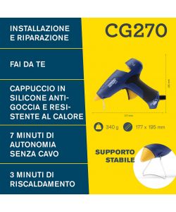 Rapid Pistola Colla a Caldo Senza Fili CG270 Blu 350g/h 12mm Ergonomica