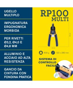 Rapid Rivettatrice Manuale RP100 Blu - Ergonomica per Rivetti 3,2-4,8 mm