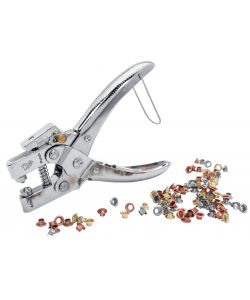 Rapid Pinza Occhiellatrice con Perforatore Integrato Argento - 105 Occhielli 4 mm per Pelle e Tessut