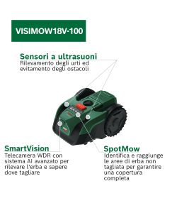 Bosch Robot Rasaerba VISIMOW18V-100 Senza Filo Perimetrale 100 m�  Larghezza taglio 16 cm