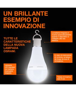Osram Lampadina LED Ricaricabile A60 8W E27 Bianco Caldo 2700K