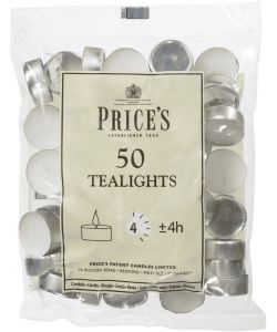 Price's Lumini Bianchi Tealights Non Profumati 3,8x1,8 - 50 pezzi