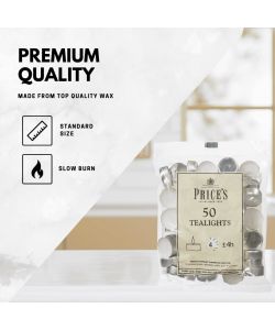 Price's Lumini Bianchi Tealights Non Profumati 3,8x1,8 - 50 pezzi