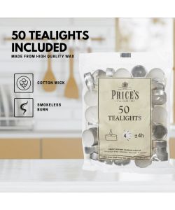 Price's Lumini Bianchi Tealights Non Profumati 3,8x1,8 - 50 pezzi