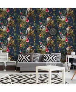 DUTCH WALLCOVERINGS Carta da Parati Motivo Lemure Blu Petrolio