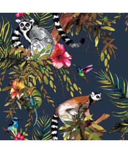 DUTCH WALLCOVERINGS Carta da Parati Motivo Lemure Blu Petrolio