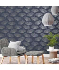 DUTCH WALLCOVERINGS Carta da Parati Fleur Blu Marino e Grigio
