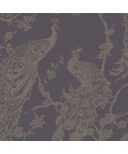 DUTCH WALLCOVERINGS Carta da Parati Pavone Viola e Argento