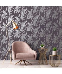 DUTCH WALLCOVERINGS Carta da Parati Pavone Viola e Argento