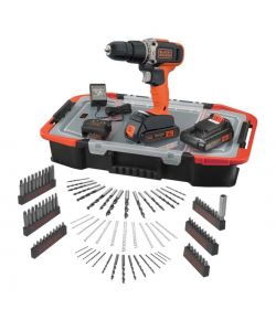 Black+Decker Trapano Avvitatore Percussione 18V con 100 Accessori e Valigetta