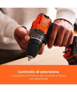 Black+Decker Trapano Avvitatore 18V Arancione con 2 Batterie 2.0Ah
