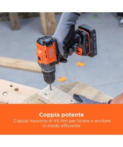 Black+Decker Trapano Avvitatore 18V Arancione con 2 Batterie 2.0Ah