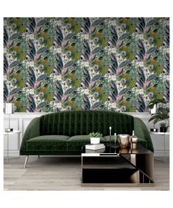 DUTCH WALLCOVERINGS Carta da Parati Passion Flower Bianco e Verde