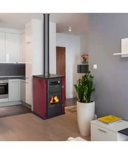 Divina Fire Stufa a Legna Elsa 27,6kW con Forno e Caldaia 38lt - Rosso