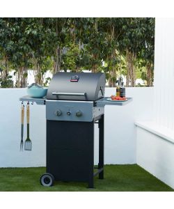 Barbecook - Barbecue a gas nero con tavolini laterali e ruote