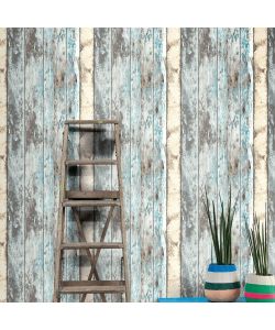 DUTCH WALLCOVERINGS Carta da Parati Motivo Legno di Scarto Blu PE10012