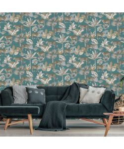 DUTCH WALLCOVERINGS Carta da Parati Leopardo Blu e Beige