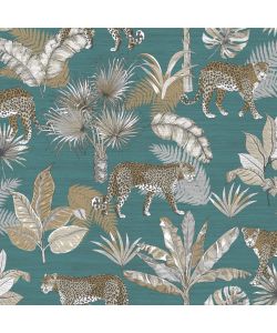 DUTCH WALLCOVERINGS Carta da Parati Leopardo Blu e Beige