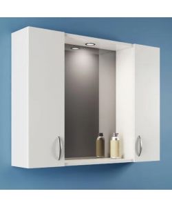 Savinidue Specchiera Bagno LED 2 Ante MDF Bianco Lucido 77x57 cm