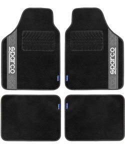 Set 4 tappetini neri e grigi per auto Sparco in moquette