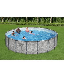 Bestway Set Piscina Fuori Terra Rotonda 5,49 m Effetto Pietra Grigia