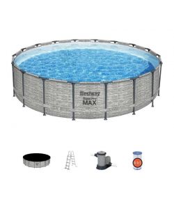 Bestway Set Piscina Fuori Terra Rotonda 5,49 m Effetto Pietra Grigia