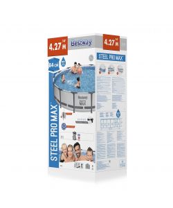 Bestway Piscina Fuori Terra Rotonda 427x84 cm Grigia con Telaio Acciaio