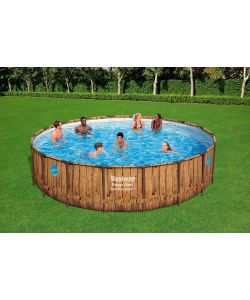 Bestway Piscina Tonda Power Steel - Effetto Legno - 549x122 cm