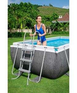 Bestway Piscina Rettangolare 404x201 cm in PVC Grigia con Pompa Filtro