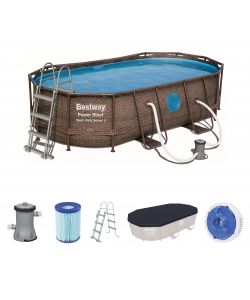 Bestway Piscina Ovale con Obl� 427x250x100 cm Marrone Design Rattan
