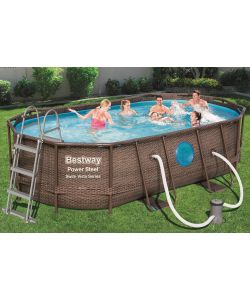 Bestway Piscina Ovale con Oblò 427x250x100 cm Marrone Design Rattan