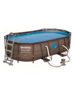 Bestway Piscina Ovale con Oblò 427x250x100 cm Marrone Design Rattan