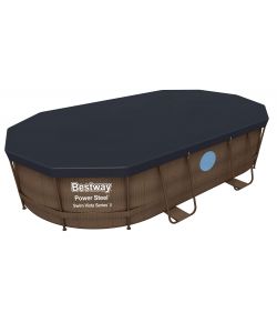 Bestway Piscina Ovale con Oblò 427x250x100 cm Marrone Design Rattan