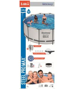 Bestway Piscina Fuori Terra Rotonda 366x122 cm Grigia con Pompa e Scaletta