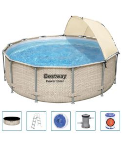 Bestway Set Piscina Power Steel con Baldacchino 396x107 cm