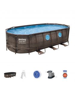 Bestway Piscina Rattan Marrone Oval 549x274x122 cm con Pompa e Copertura