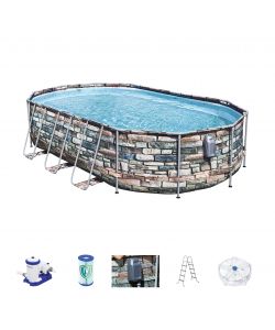 Bestway Piscina Ovale Power Steel Comfort Jet 610x366 cm con LED