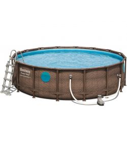 Bestway Piscina Power Steel Rotonda 488x122 cm Effetto Rattan Marrone