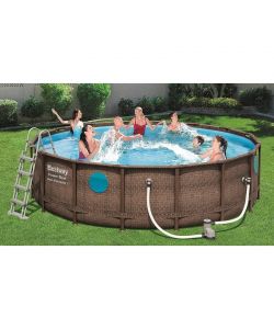 Bestway Piscina Power Steel Rotonda 488x122 cm Effetto Rattan Marrone