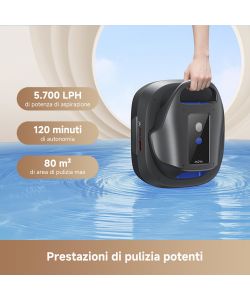 Mova Robot Pulitore per Piscina Diver R10 Nero senza Filo 5700 LPH 120 min