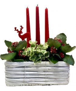 Centrotavola Natalizio con Fiori e Candele Rosse - 22x21x30 cm