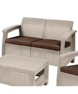 Keter Set da Esterno Corfu - Polipropilene Cappuccino - Con Cuscini Beige