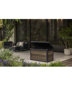 Keter Baule in Resina Signature Deco Box 100 Effetto Legno 380L 122,9x62,1xh70,6 cm Noce