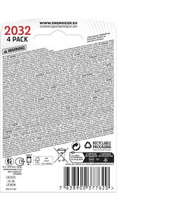 Energizer Batteria Litio Bottone CR2032 4 pz 3V 235 mAh Affidabile
